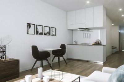 Kitchen area at a Craneshaw House apartment, ©Galliard Homes. Kitchen area at a Craneshaw House apartment, ©Galliard Homes.