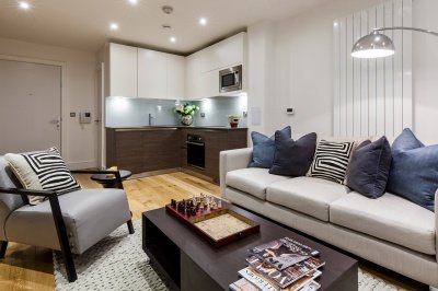 Kitchen and living area in a Galliard Homes studio apartment, ©Galliard Homes. Kitchen and living area in a Galliard Homes studio apartment, ©Galliard Homes.