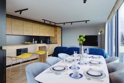 Kitchen area at Tower Bridge Road; computer generated image intended for illustrative purposes only, ©Acorn Property Group. Kitchen area at Tower Bridge Road; computer generated image intended for illustrative purposes only, ©Acorn Property Group.