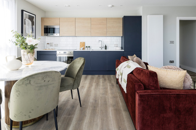 Open-plan living area at Neptune Wharf ©Galliard Homes.