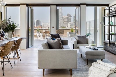 Living area in a Trilogy penthouse show apartment, ©Acorn Property Group. Living area in a Trilogy penthouse show apartment, ©Acorn Property Group.