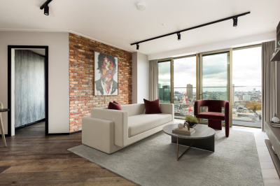 Reception room at 2411 The Stage, furniture superimposed for illustrative purposes only, ©Galliard Homes. Reception room at 2411 The Stage, furniture superimposed for illustrative purposes only, ©Galliard Homes.