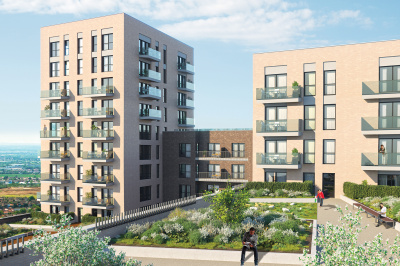 Greenview Court exterior and communal gardens, computer generated image intended for illustrative purposes only, ©Galliard Homes. Greenview Court exterior and communal gardens, computer generated image intended for illustrative purposes only, ©Galliard Homes.