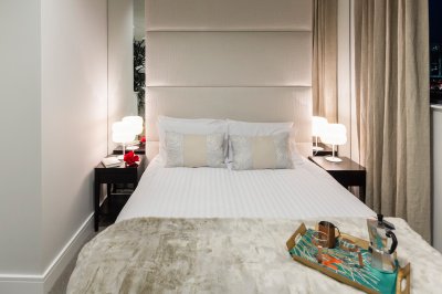 Bedroom at the Carlton House showroom, ©Galliard Homes. Bedroom at the Carlton House showroom, ©Galliard Homes.