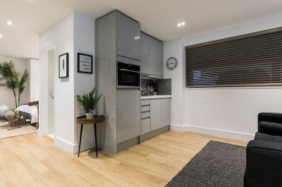 Living and kitchen area at a Galliard Homes apartment, ©Galliard Homes. Living and kitchen area at a Galliard Homes apartment, ©Galliard Homes.