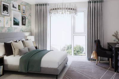 Bedroom at a Belgrave Village apartment, computer generated image intended for illustrative use only, ©Wavensmere Bedroom at a Belgrave Village apartment, computer generated image intended for illustrative use only, ©Wavensmere