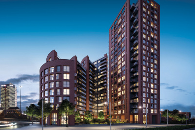 Orchard Wharf exterior ©Galliard Homes. Orchard Wharf exterior ©Galliard Homes.