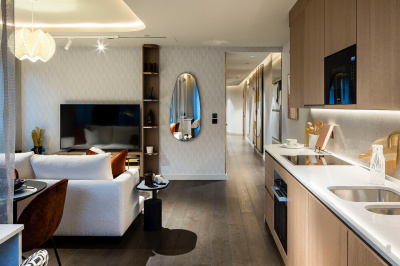 Kitchen and living area at a TCRW SOHO apartment ©Galliard Homes. Kitchen and living area at a TCRW SOHO apartment ©Galliard Homes.