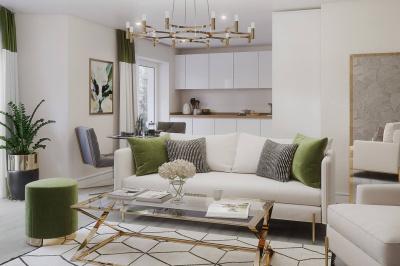 Living and Kitchen Area at a Belgrave Village apartment, computer generated image intended for illustrative use only, ©Wavensmere Living and Kitchen Area at a Belgrave Village apartment, computer generated image intended for illustrative use only, ©Wavensmere