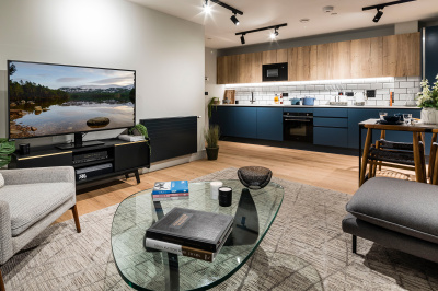 Open-plan kitchen, living and dining area at Newham’s Yard at Tower Bridge Road; ©Acorn Property Group. Open-plan kitchen, living and dining area at Newham’s Yard at Tower Bridge Road; ©Acorn Property Group.