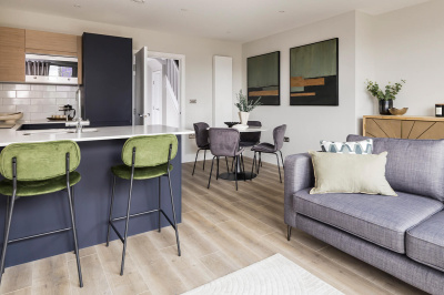 Duplex open-plan living space at Neptune Wharf ©Galliard Homes. Duplex open-plan living space at Neptune Wharf ©Galliard Homes.