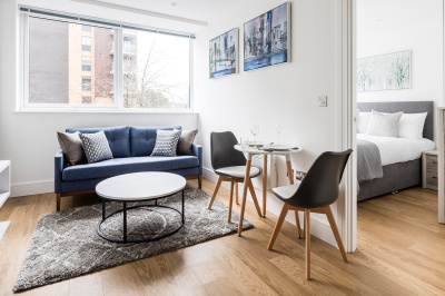 Open-plan kitchen and living area at a Papermill House apartment, ©Galliard Homes. Open-plan kitchen and living area at a Papermill House apartment, ©Galliard Homes.