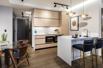 Kitchen and dining area at The Stage; image intended for illustrative purposes only, ©Galliard Homes. Kitchen and dining area at The Stage; image intended for illustrative purposes only, ©Galliard Homes.