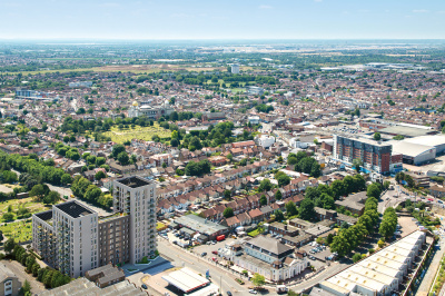 Aerial view of Greenview Court, computer generated image intended for illustrative purposes only, ©Galliard Homes. Aerial view of Greenview Court, computer generated image intended for illustrative purposes only, ©Galliard Homes.