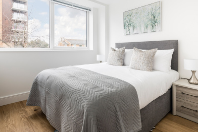 Bedroom area at a Papermill House apartment, ©Galliard Homes. Bedroom area at a Papermill House apartment, ©Galliard Homes.