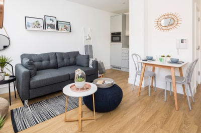Open-plan kitchen, living and dining area in a typical Galliard apartment, ©Galliard Homes. Open-plan kitchen, living and dining area in a typical Galliard apartment, ©Galliard Homes.