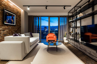 Living room of a two-bedroom apartment at The Stage, ©Galliard Homes.