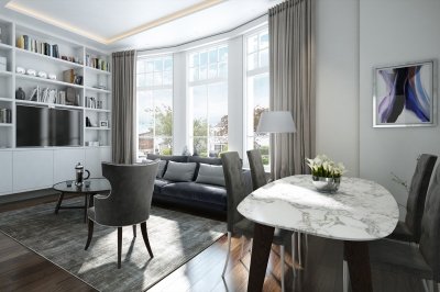 Living and dining area at Station House, ©Galliard Homes. Living and dining area at Station House, ©Galliard Homes.