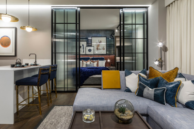 Open-plan kitchen, living and dining area at The Stage; image intended for illustrative purposes only, ©Galliard Homes. Open-plan kitchen, living and dining area at The Stage; image intended for illustrative purposes only, ©Galliard Homes.
