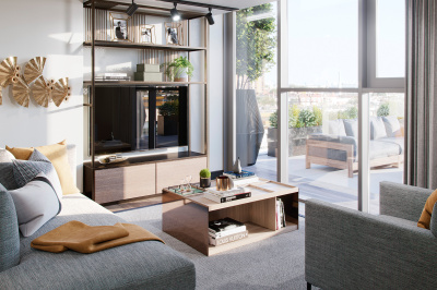 Open-plan kitchen, living and dining area at Tower Bridge Road; computer generated image intended for illustrative purposes only, ©Acorn Property Group. Open-plan kitchen, living and dining area at Tower Bridge Road; computer generated image intended for illustrative purposes only, ©Acorn Property Group.