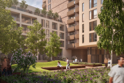 Wimbledon Grounds exterior, computer generated image intended for illustrative purposes only, ©Galliard Homes. Wimbledon Grounds exterior, computer generated image intended for illustrative purposes only, ©Galliard Homes.