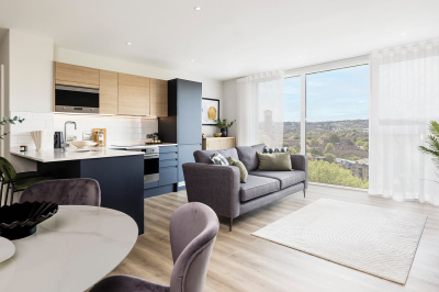 Open plan kitchen, living and dining area at Neptune Wharf ©Galliard Homes.