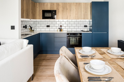 Kitchen area at Newham’s Yard at Tower Bridge Road; ©Acorn Property Group. Kitchen area at Newham’s Yard at Tower Bridge Road; ©Acorn Property Group.