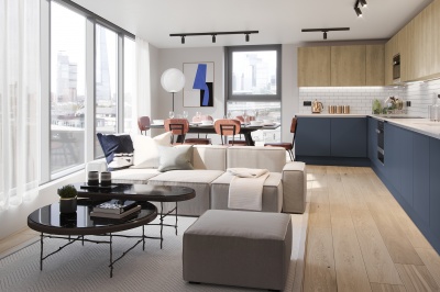 Open-plan kitchen, living and dining area at Newham’s Yard at Tower Bridge Road; computer generated image intended for illustrative purposes only, ©Acorn Property Group. Open-plan kitchen, living and dining area at Newham’s Yard at Tower Bridge Road; computer generated image intended for illustrative purposes only, ©Acorn Property Group.