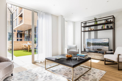 Living area at a Wimbledon Grounds duplex, ©Galliard Homes

