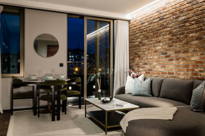 Living room in a one-bedroom apartment at The Stage, ©Galliard Homes. Living room in a one-bedroom apartment at The Stage, ©Galliard Homes.