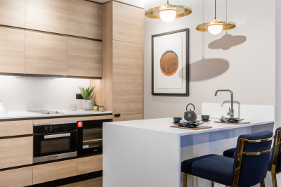 Kitchen area at The Stage; image intended for illustrative purposes only, ©Galliard Homes. Kitchen area at The Stage; image intended for illustrative purposes only, ©Galliard Homes.
