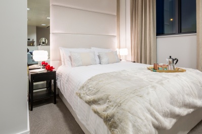 Bedroom at the Carlton House showroom, ©Galliard Homes. Bedroom at the Carlton House showroom, ©Galliard Homes.