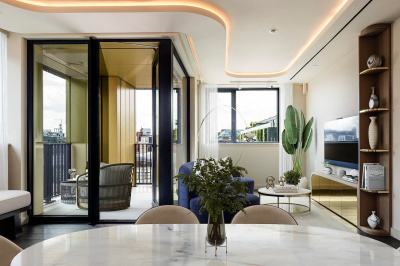 Open-plan living area at a TCRW SOHO apartment, computer generated image intended for illustrative use only, ©Galliard Homes Open-plan living area at a TCRW SOHO apartment, computer generated image intended for illustrative use only, ©Galliard Homes