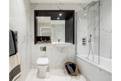 Bathroom at the Timber Yard show apartment, ©Galliard Homes. Bathroom at the Timber Yard show apartment, ©Galliard Homes.