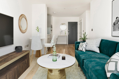Open-plan kitchen and living area at a Galliard Homes apartment, computer generated image intended for illustrative purposes only, ©Galliard Homes. Open-plan kitchen and living area at a Galliard Homes apartment, computer generated image intended for illustrative purposes only, ©Galliard Homes.