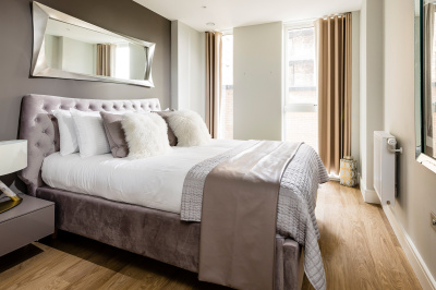 Bedroom area at a Wimbledon Grounds apartment, ©Galliard Homes.