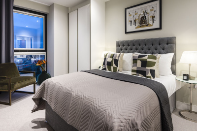 Bedroom at an Orchard Wharf apartment, ©Galliard Homes. Bedroom at an Orchard Wharf apartment, ©Galliard Homes.