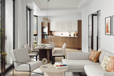 Open-plan living at an Arena Quayside duplex apartment, computer generated image for illustrative use only, ©Galliard Homes. Open-plan living at an Arena Quayside duplex apartment, computer generated image for illustrative use only, ©Galliard Homes.