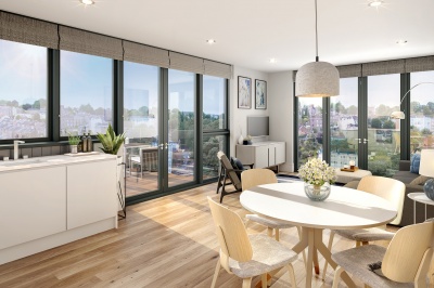Open-plan kitchen, living and dining area at Brandon Yard, computer generated image intended for illustrative purposes only, ©Acorn Property Group. Open-plan kitchen, living and dining area at Brandon Yard, computer generated image intended for illustrative purposes only, ©Acorn Property Group.