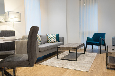 Open-plan living and dining area at a Timber Yard apartment, ©Galliard Homes. Open-plan living and dining area at a Timber Yard apartment, ©Galliard Homes.
