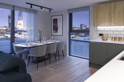 Kitchen area at Tower Bridge Road; computer generated image intended for illustrative purposes only, ©Acorn Property Group. Kitchen area at Tower Bridge Road; computer generated image intended for illustrative purposes only, ©Acorn Property Group.