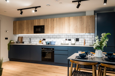 Kitchen area at Newham’s Yard at Tower Bridge Road; ©Acorn Property Group. Kitchen area at Newham’s Yard at Tower Bridge Road; ©Acorn Property Group.