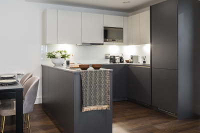 Kitchen at Harbour Central, ©Galliard Homes. Kitchen at Harbour Central, ©Galliard Homes.