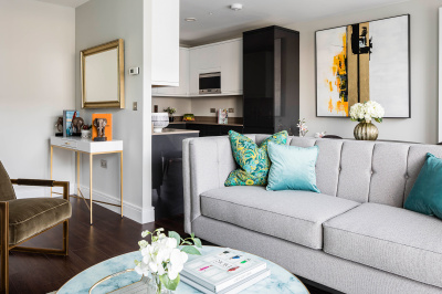 Open-plan living, kitchen and dining area at a Citypark Living apartment, ©Galliard Homes. Open-plan living, kitchen and dining area at a Citypark Living apartment, ©Galliard Homes.