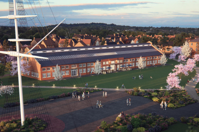 Communal Area and Restored Mast at Barrelmans Point, computer generated image intended for illustrative use only, ©Wavensmere