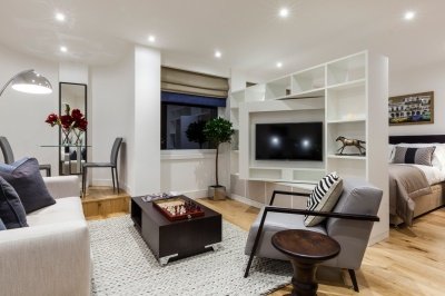 Living and bedroom area in a Galliard Homes studio apartment, ©Galliard Homes. Living and bedroom area in a Galliard Homes studio apartment, ©Galliard Homes.