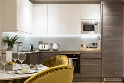 Kitchen area in a Galliard Homes show apartment, ©Galliard Homes. Kitchen area in a Galliard Homes show apartment, ©Galliard Homes.
