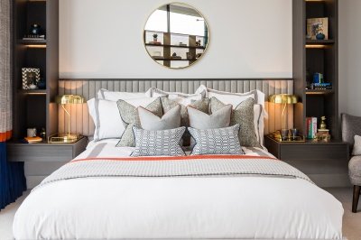 Bedroom at the Silver Works showroom, ©Galliard Homes. Bedroom at the Silver Works showroom, ©Galliard Homes.