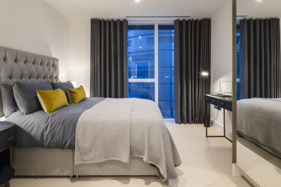 Bedroom at Harbour Central, ©Galliard Homes. Bedroom at Harbour Central, ©Galliard Homes.