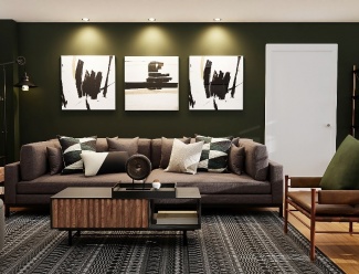 Upcoming Interior Design Trends in 2021 That Will Last a Decade Spacious living room with dark green walls